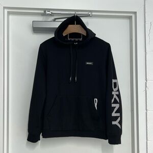 Men’s L Black DKNY Hoodie w/White Graphics/Logo/Zipper
